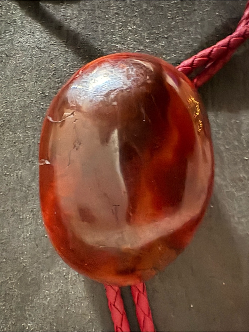 Polished Amber Pendant Necklace in Deep Red - Brand